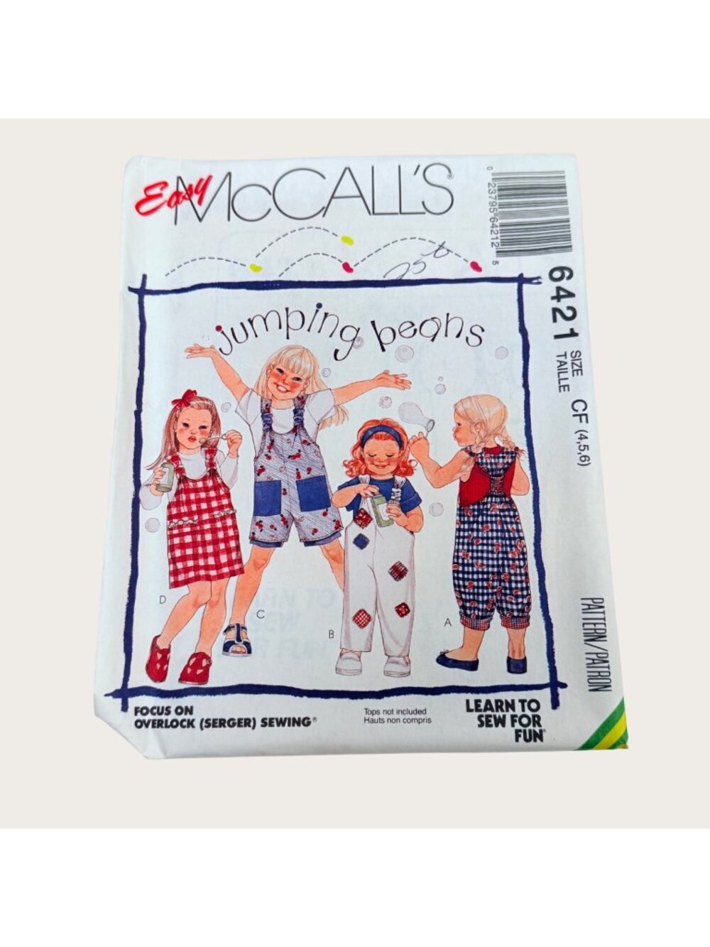 Vintage 1990s McCalls Sewing Pattern 6421 Childrens Overall Romper Jumper Sz 4-6